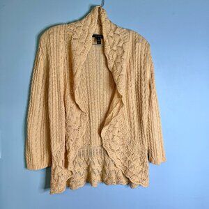 Knit Crochet Lightweight Beige Long-Sleeve Bolero Open Front Cardigan - S